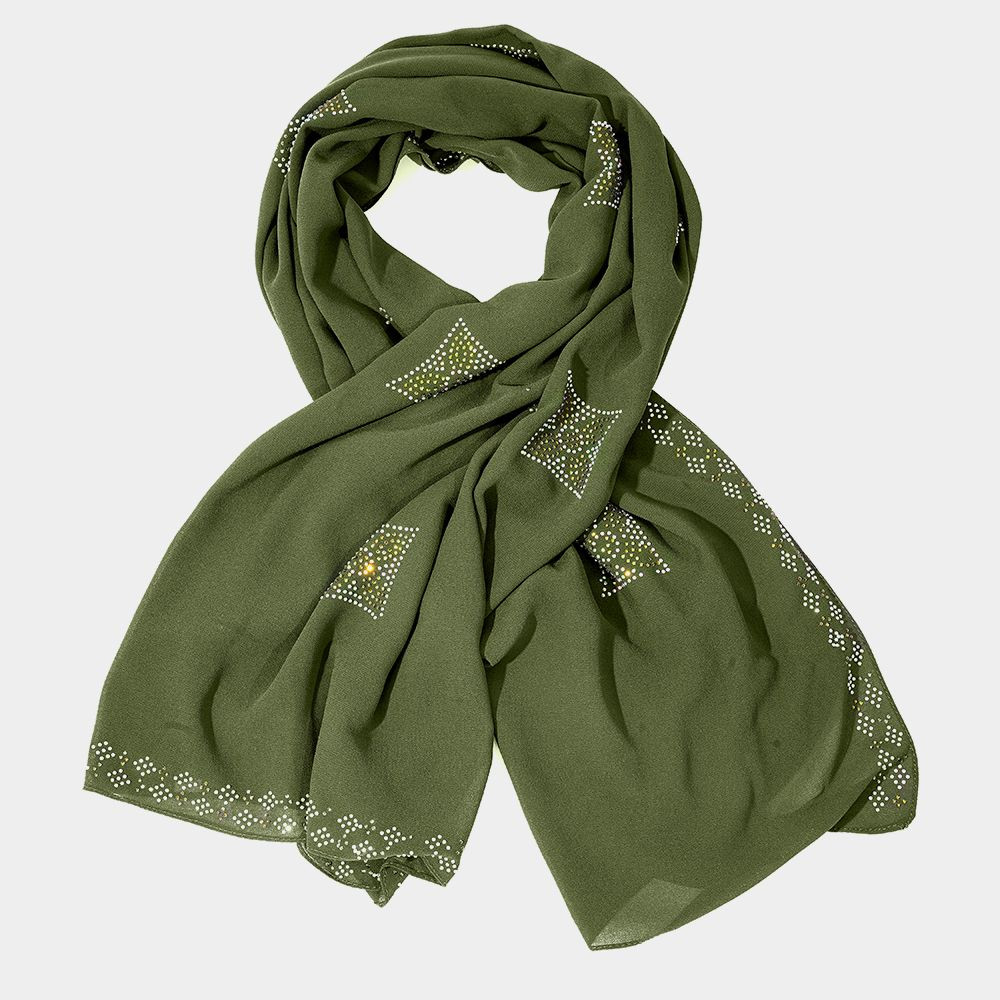 Greenish-blue with a diamond-patterned hijab