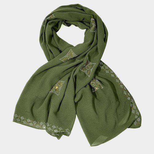 Greenish-blue with a diamond-patterned hijab