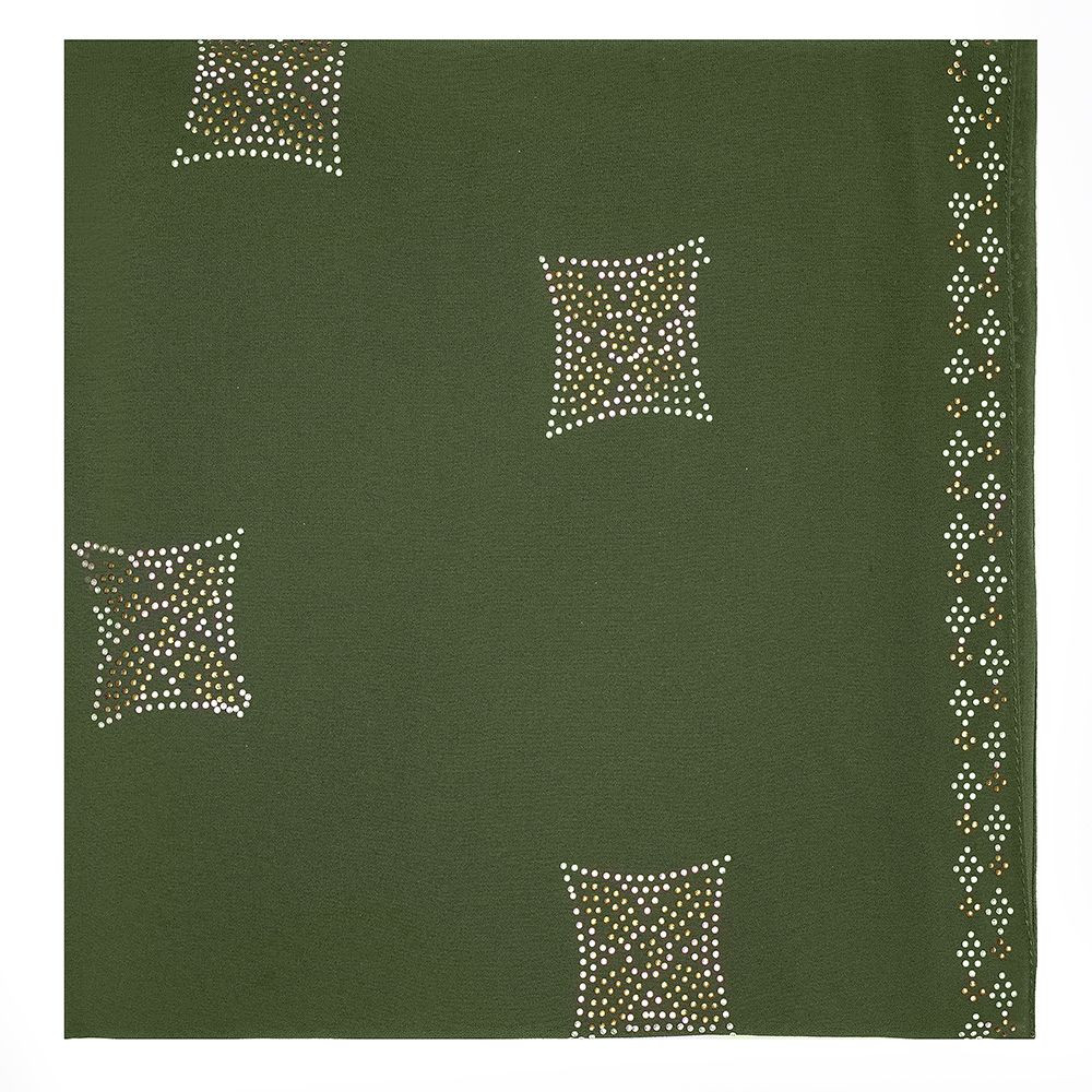 Greenish-blue with a diamond-patterned hijab